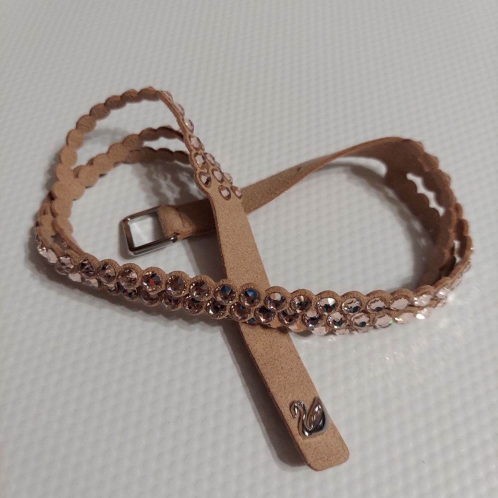Swarovski Leather/Faceted Rose Gold Crystal Choker Necklace.